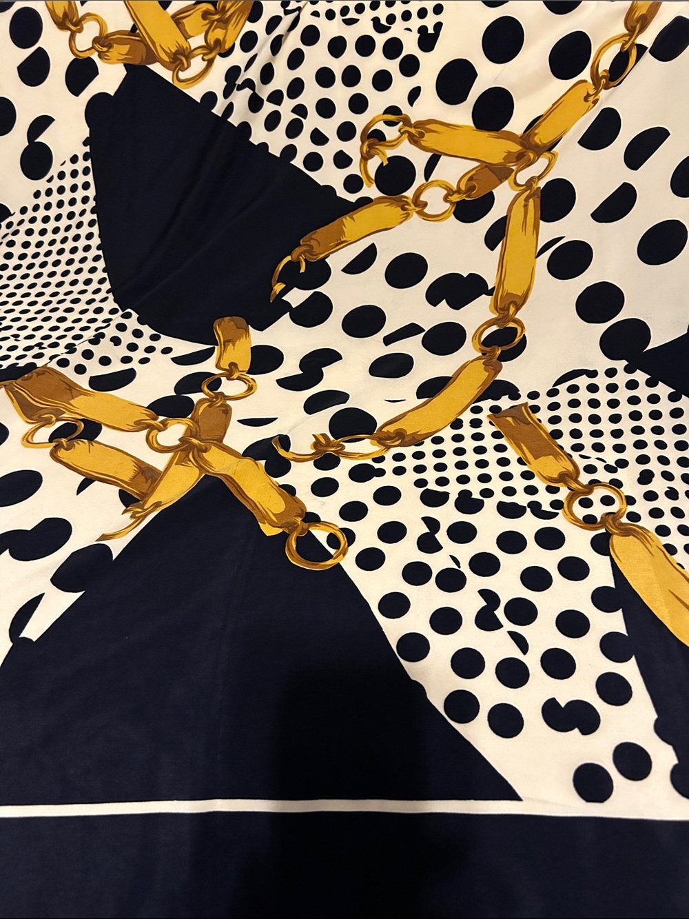 Polka Dot & Chain Print Women’s Scarf in Navy, White, and Gold